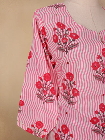 Pink Floral Designed Cotton Salwar Suit - Diadem