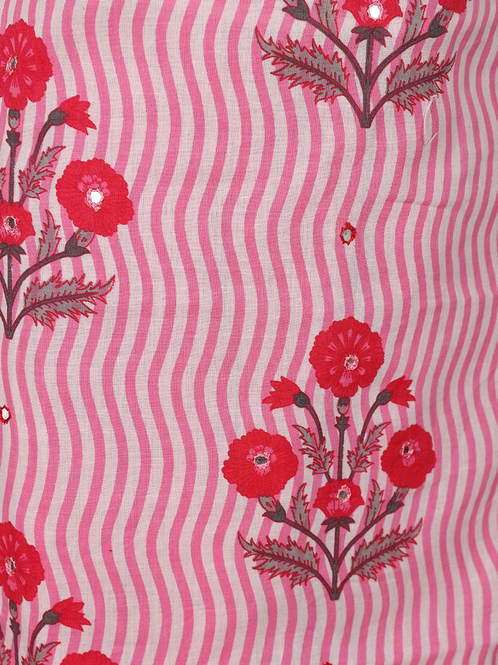 Pink Floral Designed Cotton Salwar Suit - Diadem