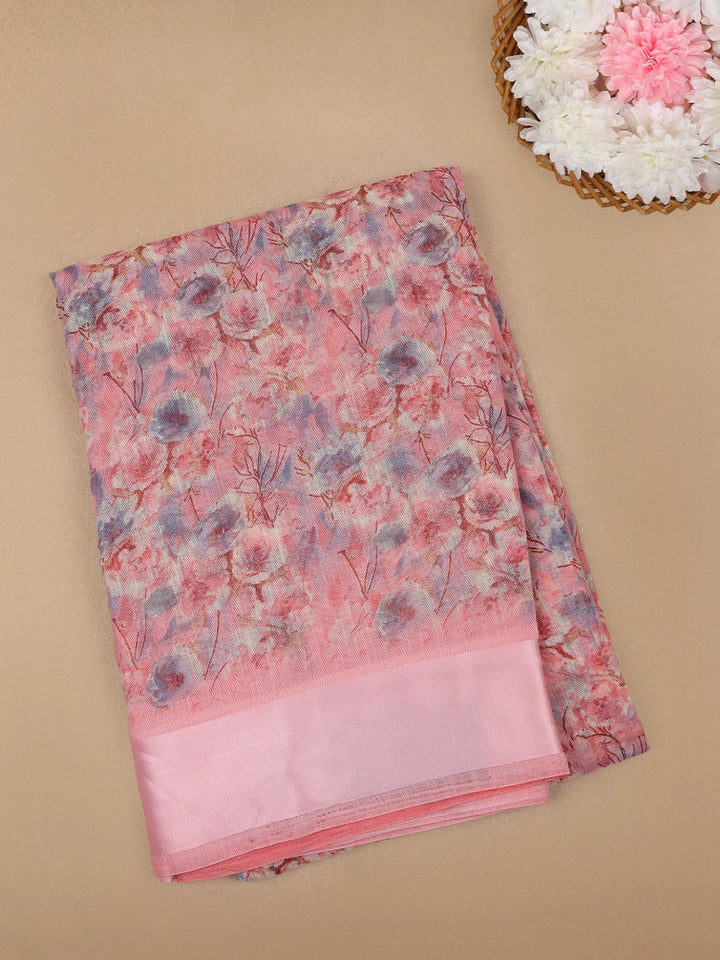 Pink Floral Designed Fancy Cotton Saree - Diadem
