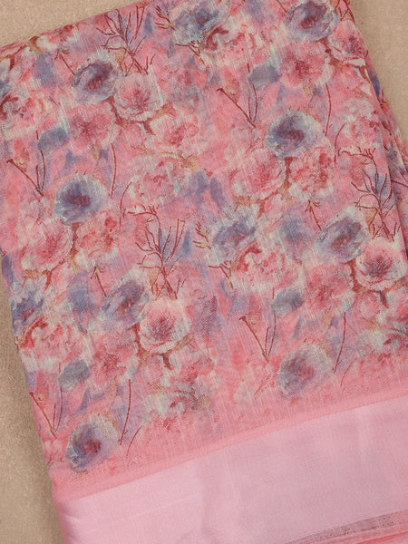 Pink Floral Designed Fancy Cotton Saree - Diadem