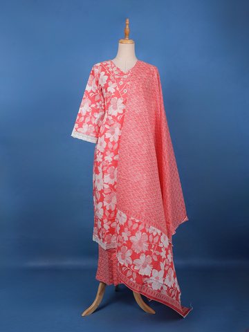 Pink Floral Design Printed Cotton Salwar Suit - Diadem