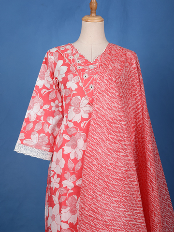 Pink Floral Design Printed Cotton Salwar Suit - Diadem