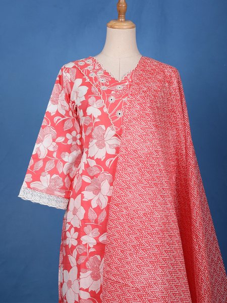 Pink Floral Design Printed Cotton Salwar Suit - Diadem
