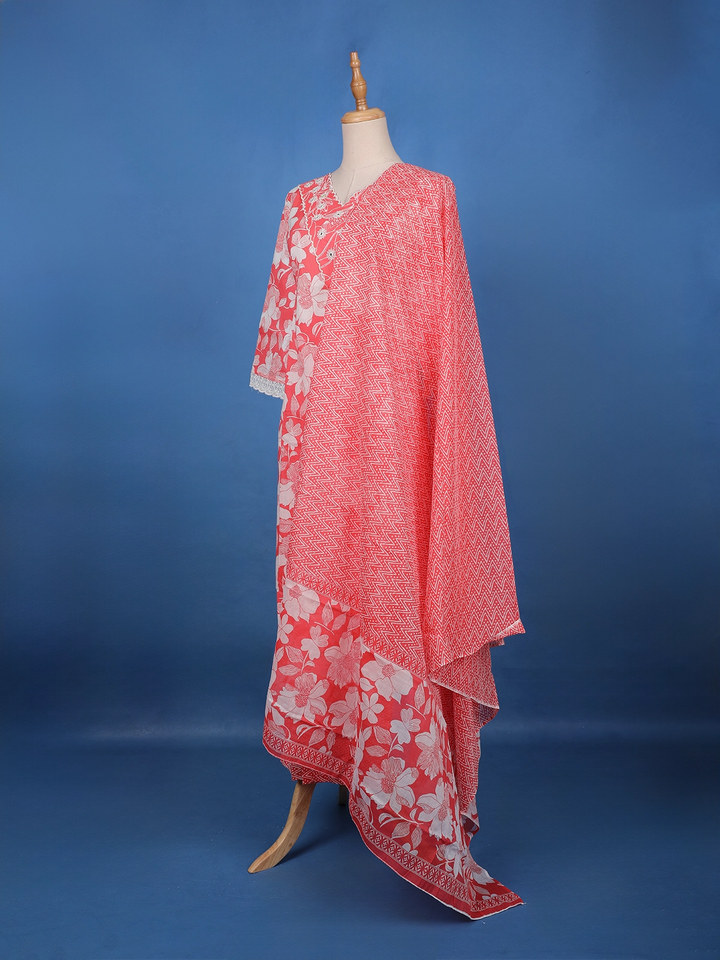 Pink Floral Design Printed Cotton Salwar Suit - Diadem