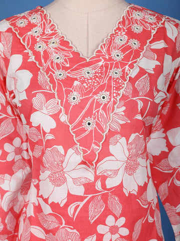 Pink Floral Design Printed Cotton Salwar Suit - Diadem