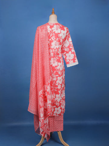 Pink Floral Design Printed Cotton Salwar Suit - Diadem