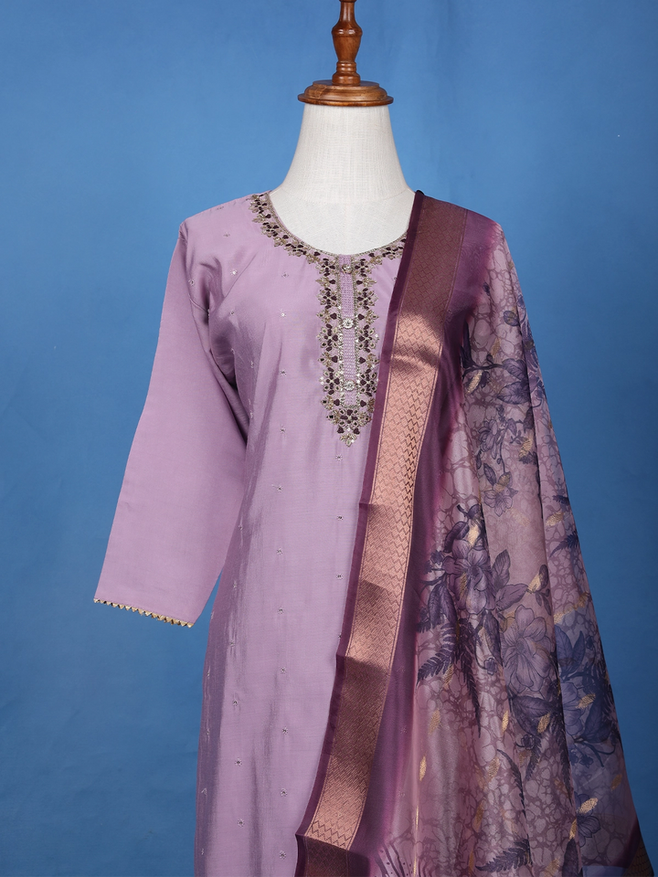 Muted Lavender Floral Design Printed Cotton Salwar Suit - Diadem
