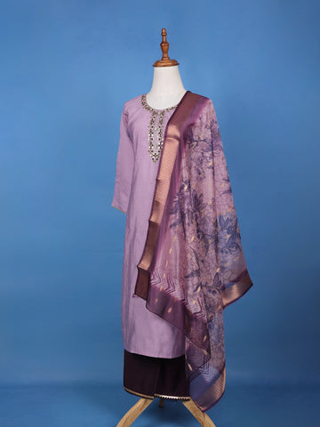 Muted Lavender Floral Design Printed Cotton Salwar Suit - Diadem