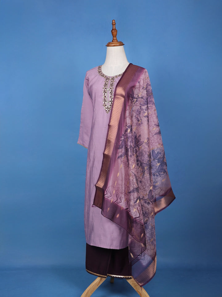 Muted Lavender Floral Design Printed Cotton Salwar Suit - Diadem