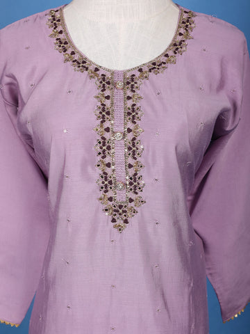Muted Lavender Floral Design Printed Cotton Salwar Suit - Diadem