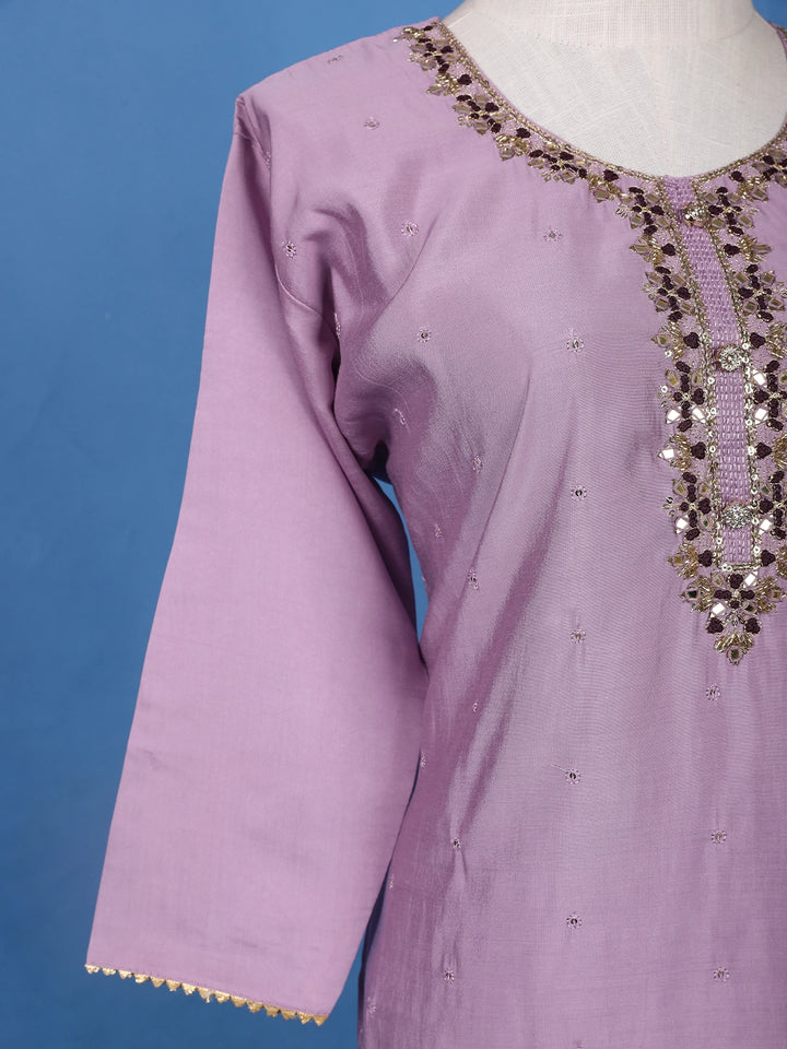 Muted Lavender Floral Design Printed Cotton Salwar Suit - Diadem