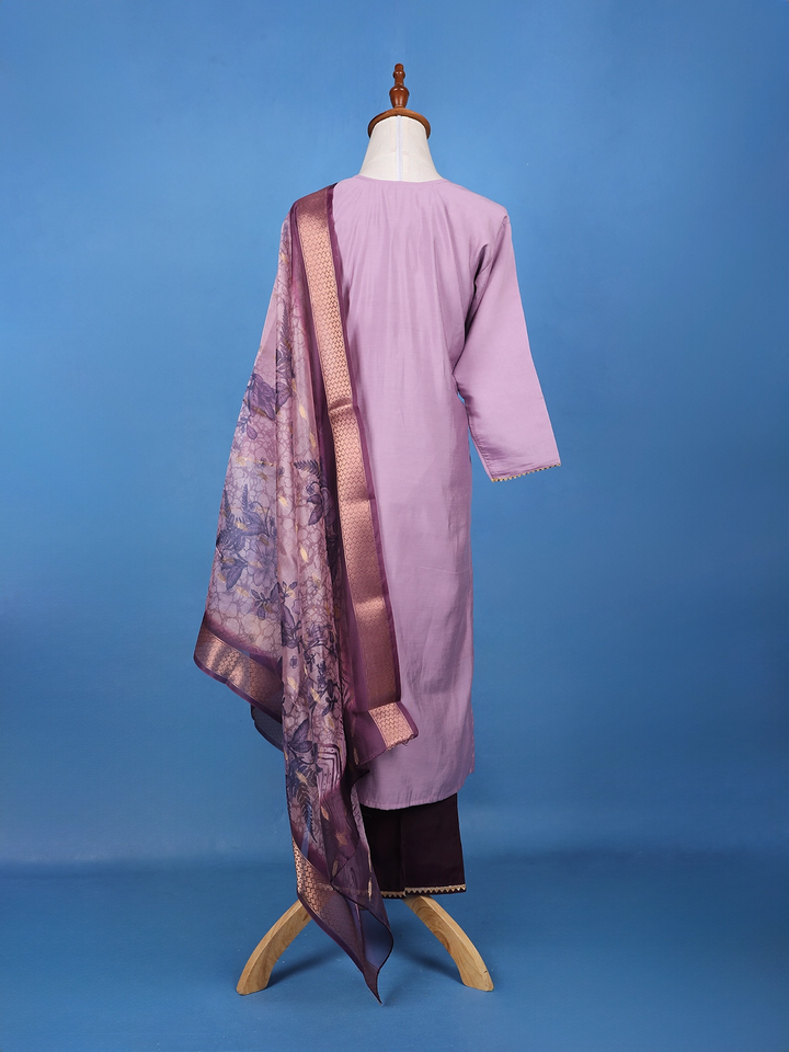 Muted Lavender Floral Design Printed Cotton Salwar Suit - Diadem