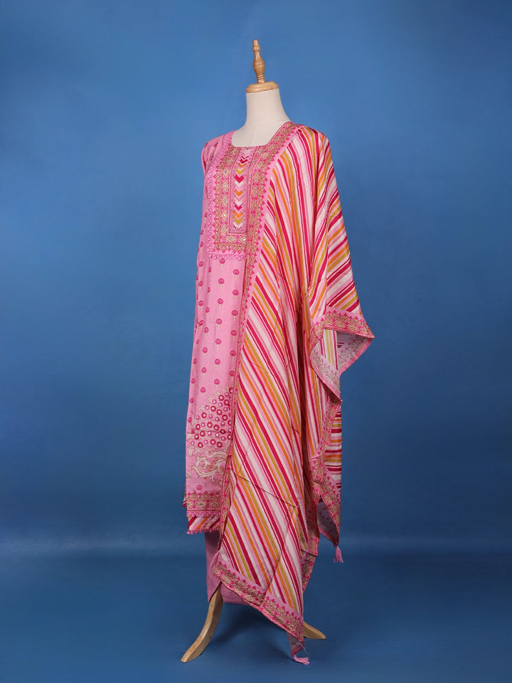 Pink Floral Design Printed Cotton Salwar Suit - Diadem