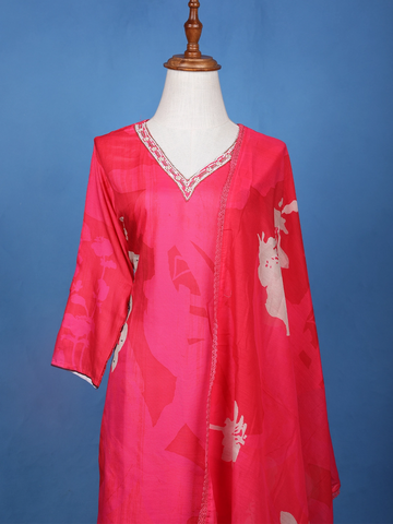 Pink Floral Design Printed Georgette Salwar Suit - Diadem