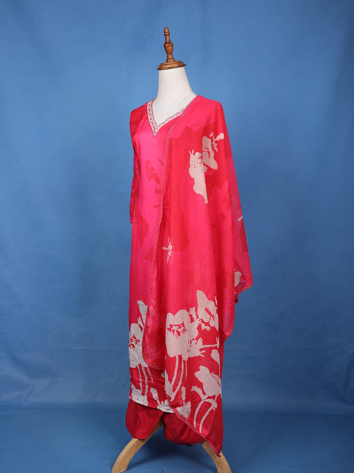 Pink Floral Design Printed Georgette Salwar Suit - Diadem