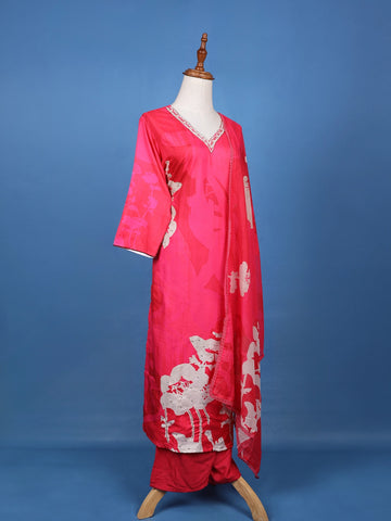 Pink Floral Design Printed Georgette Salwar Suit - Diadem