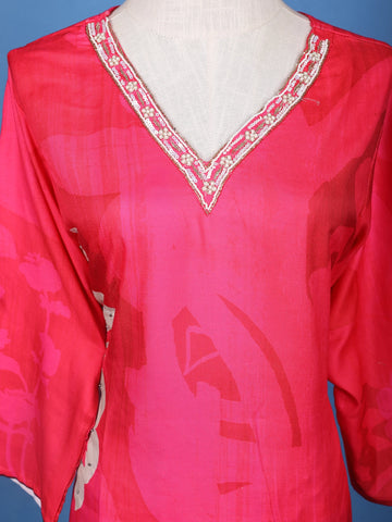 Pink Floral Design Printed Georgette Salwar Suit - Diadem