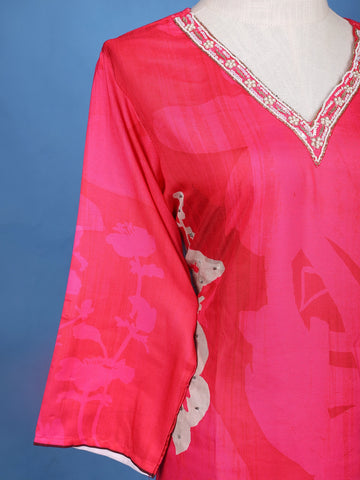 Pink Floral Design Printed Georgette Salwar Suit - Diadem