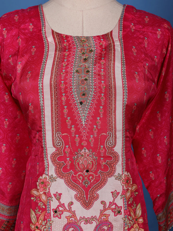 Pink Floral Design Printed Cotton Salwar Suit - Diadem