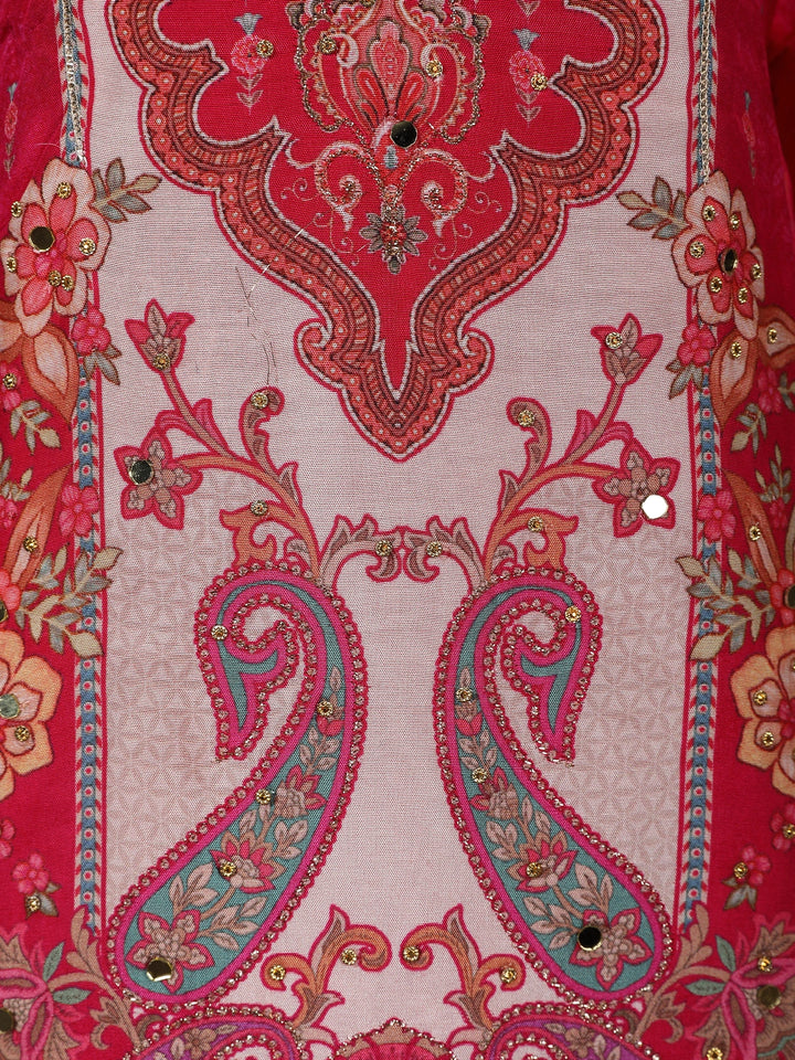 Pink Floral Design Printed Cotton Salwar Suit - Diadem