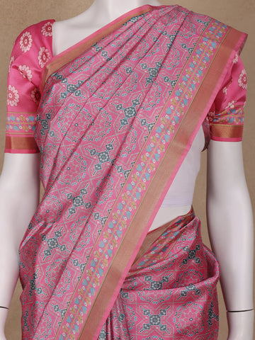 Pink Floral Designed Semi Silk Saree - Diadem