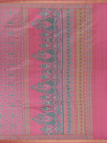 Pink Floral Designed Semi Silk Saree - Diadem