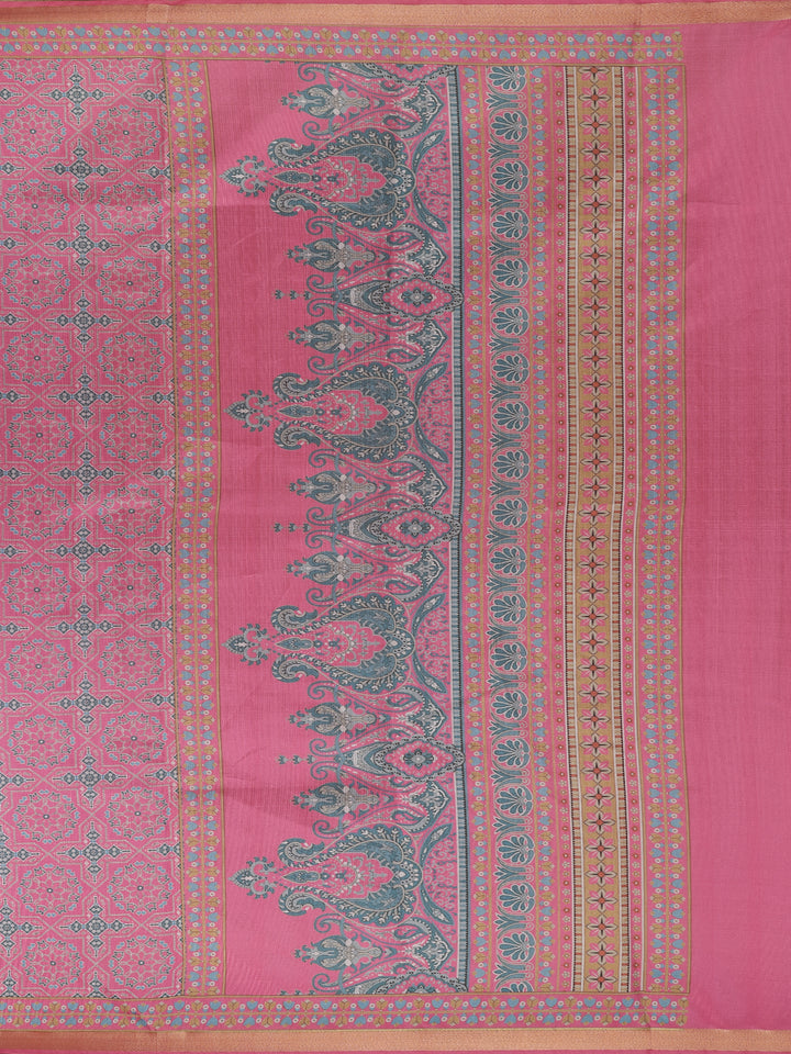 Pink Floral Designed Semi Silk Saree - Diadem