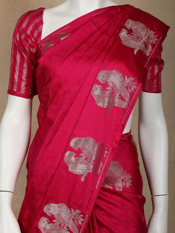 Pink Floral Designed Banarasi Silk Saree - Diadem