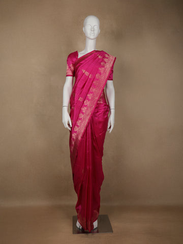 Pink Floral Designed Banarasi Silk Saree - Diadem