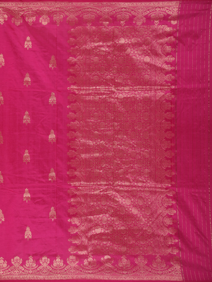 Pink Floral Designed Banarasi Silk Saree - Diadem