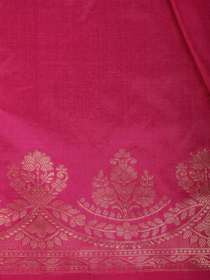Pink Floral Designed Banarasi Silk Saree - Diadem