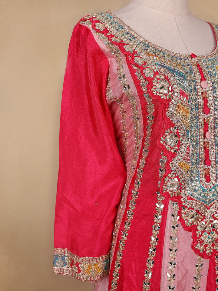 Pink Floral Designed Chiffon Sharara Salwar Suit - Diadem