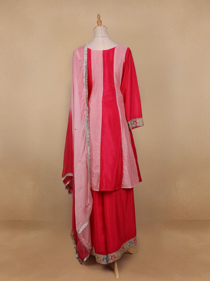 Pink Floral Designed Chiffon Sharara Salwar Suit - Diadem