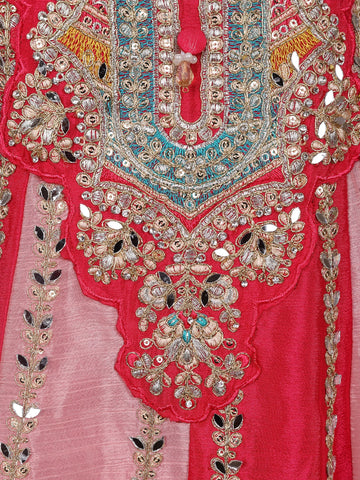 Pink Floral Designed Chiffon Sharara Salwar Suit - Diadem