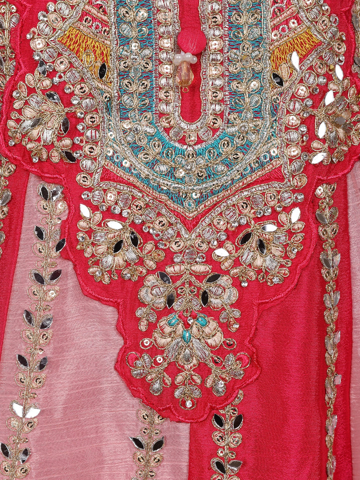 Pink Floral Designed Chiffon Sharara Salwar Suit - Diadem