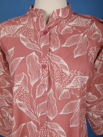 Pink Floral Designed Cotton Kurti - Diadem