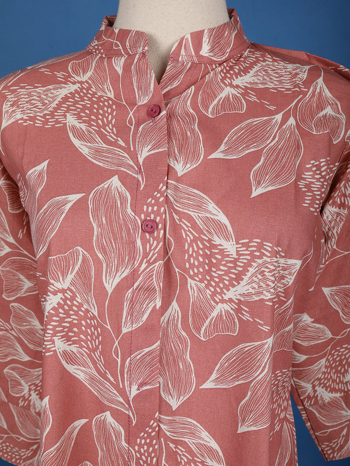 Pink Floral Designed Cotton Kurti - Diadem
