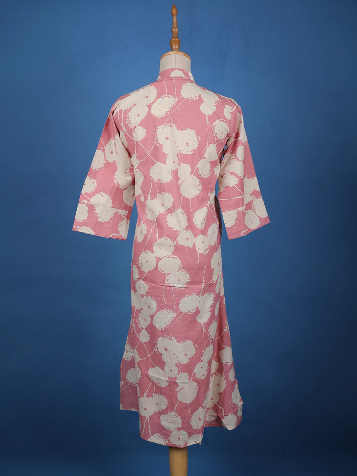 Pink Floral Designed Cotton Kurti - Diadem