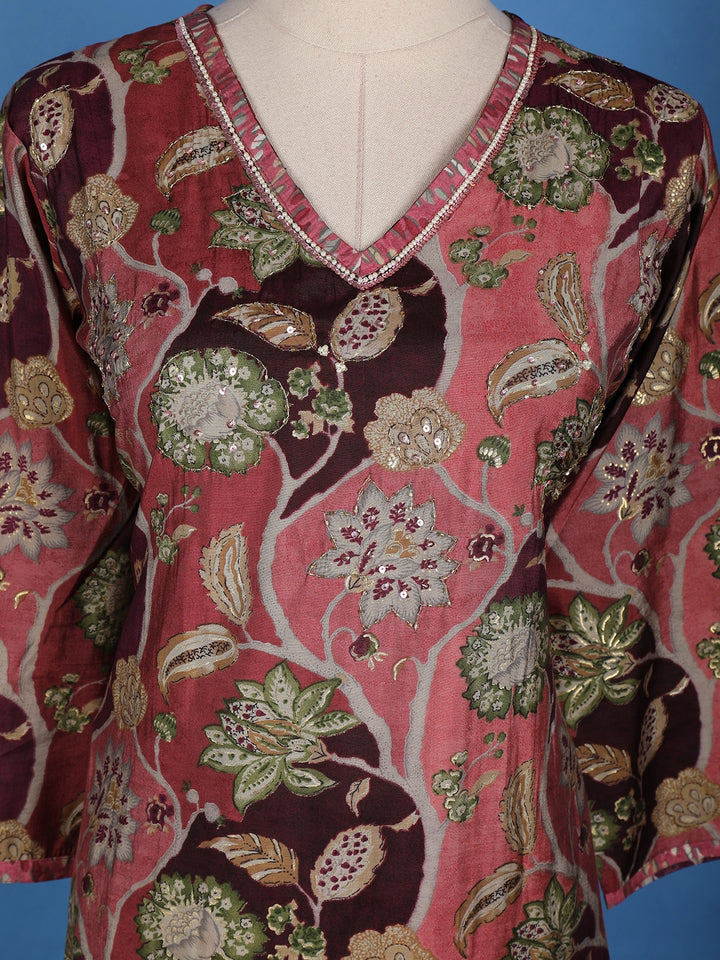Pink Floral Designed Cotton Salwar Suit - Diadem