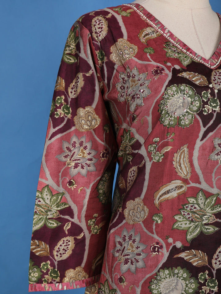 Pink Floral Designed Cotton Salwar Suit - Diadem