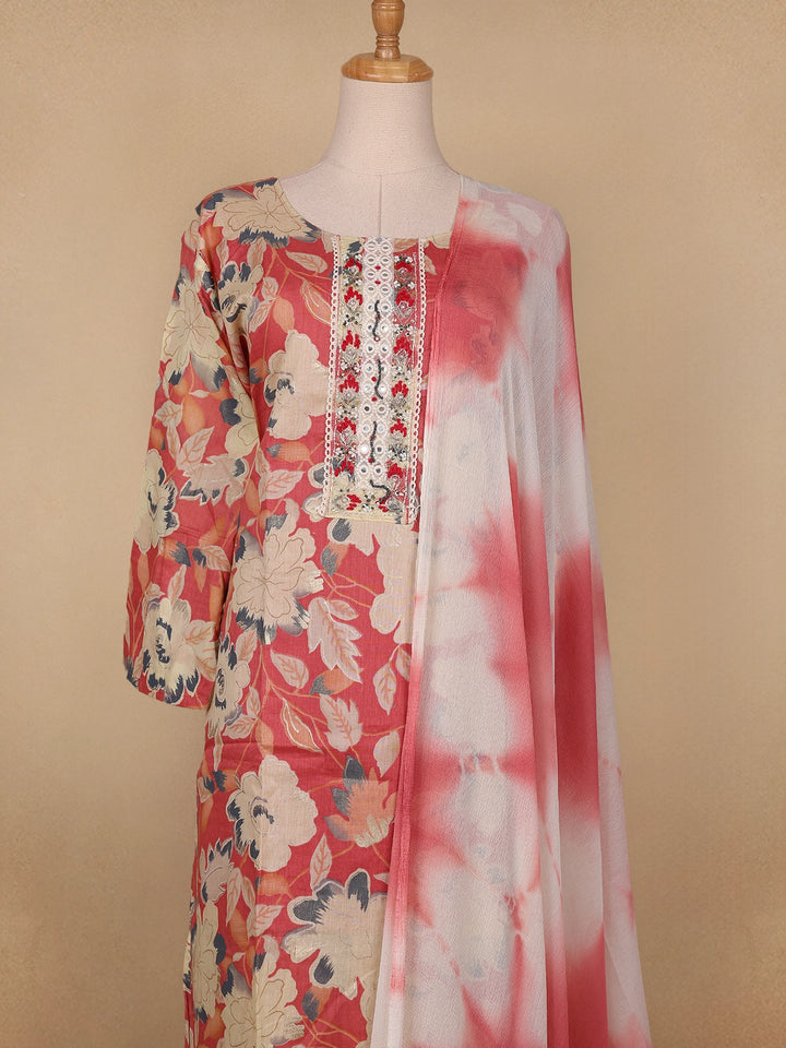 Pink Floral Designed Cotton Salwar Suit - Diadem