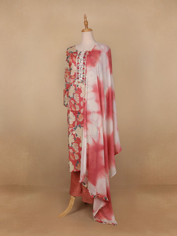 Pink Floral Designed Cotton Salwar Suit - Diadem