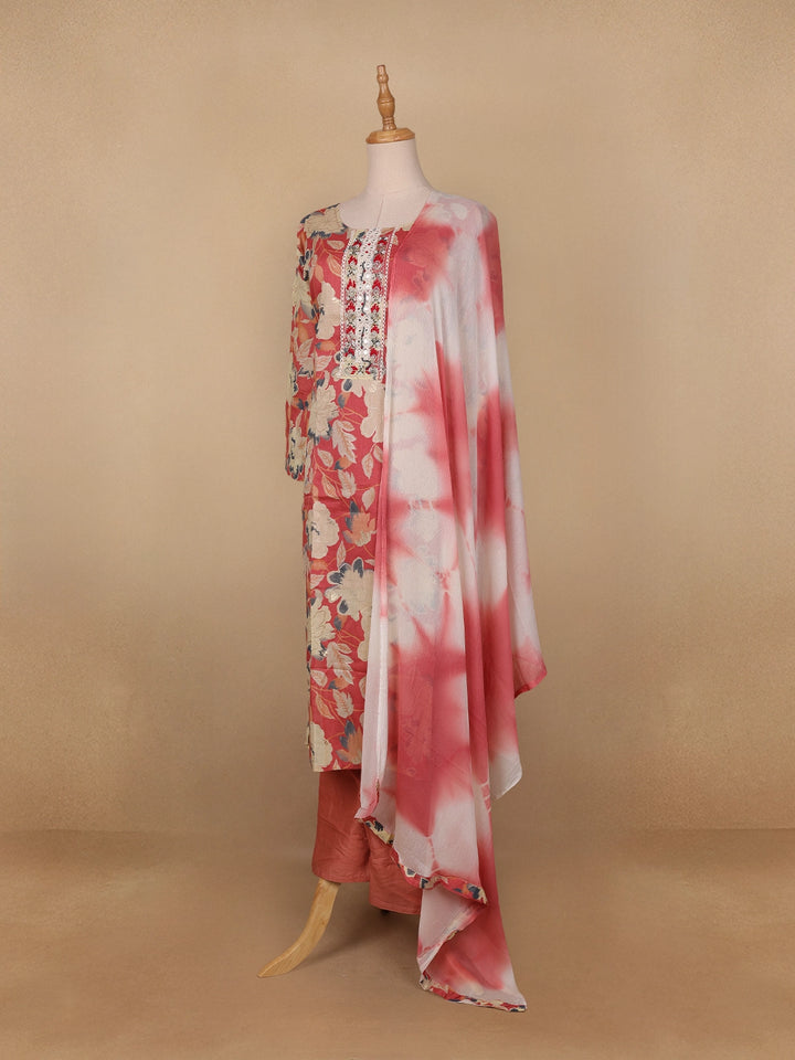 Pink Floral Designed Cotton Salwar Suit - Diadem