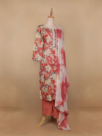 Pink Floral Designed Cotton Salwar Suit - Diadem