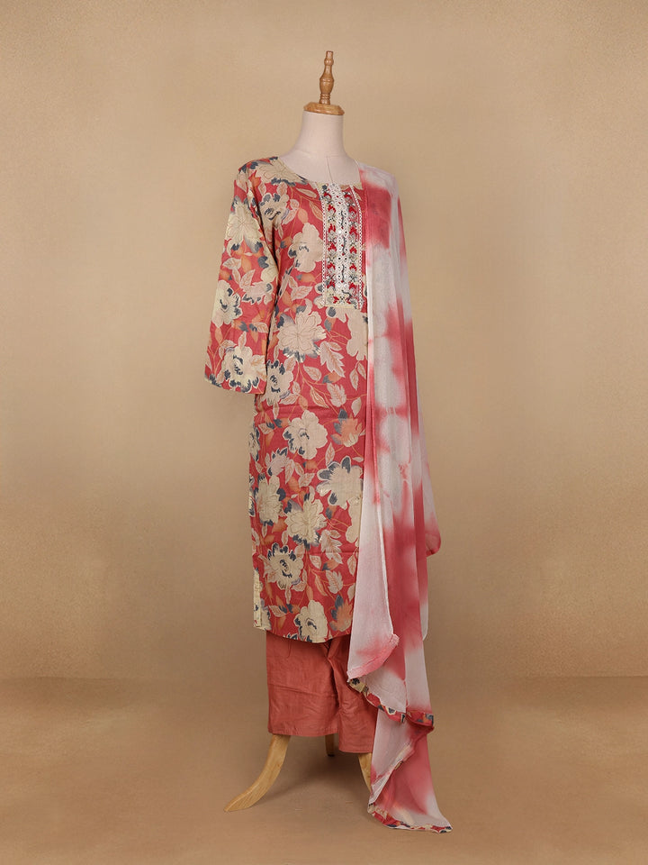 Pink Floral Designed Cotton Salwar Suit - Diadem