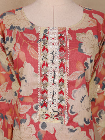 Pink Floral Designed Cotton Salwar Suit - Diadem