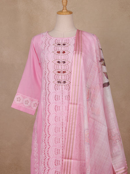 Pink Floral Designed Cotton Straight Cut Salwar Suit - Diadem
