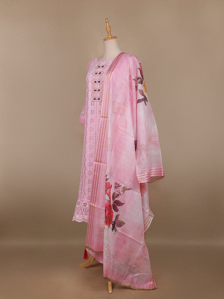 Pink Floral Designed Cotton Straight Cut Salwar Suit - Diadem