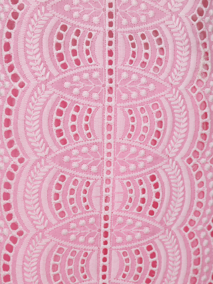 Pink Floral Designed Cotton Straight Cut Salwar Suit - Diadem