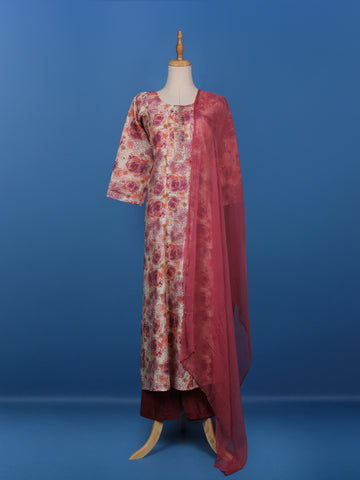 Pink Floral Designed Cotton Straight Cut Salwar Suit - Diadem